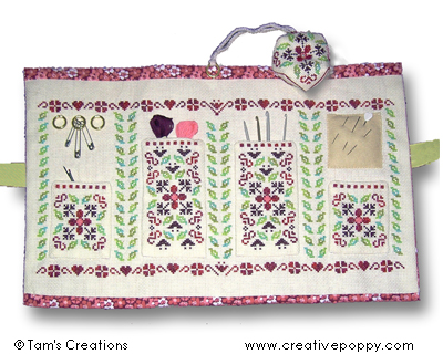 Finished Cranberry sewing set made wityh DMC Magic Guide Aida fabric